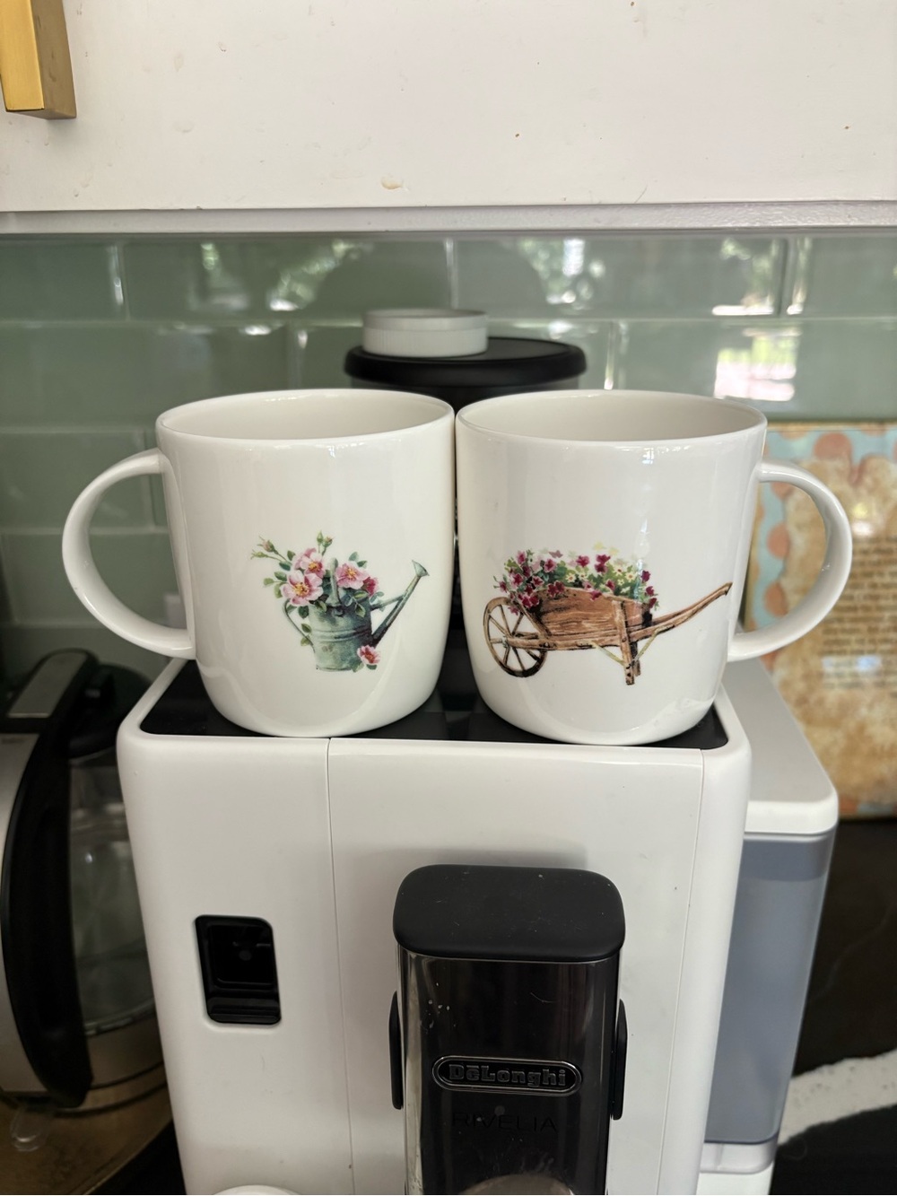 White Ceramic Floral Watering Can & Wheelbarrow Mugs - Set of 2